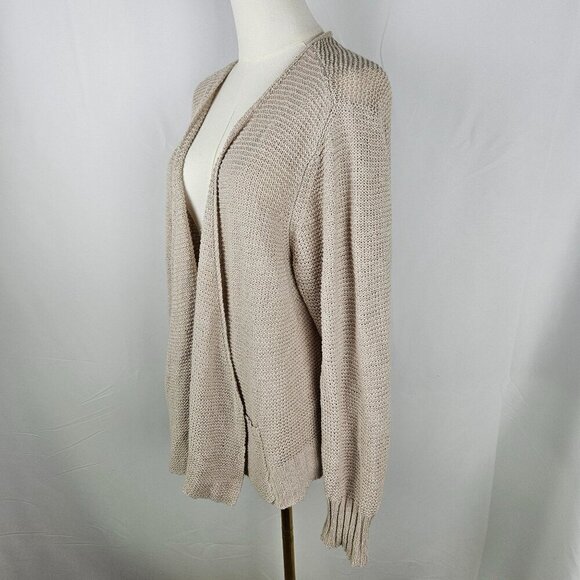 Eileen Fisher Open Front Cardigan XL Beige Knit Linen Cotton Lightweight Sweater - Picture 3 of 9